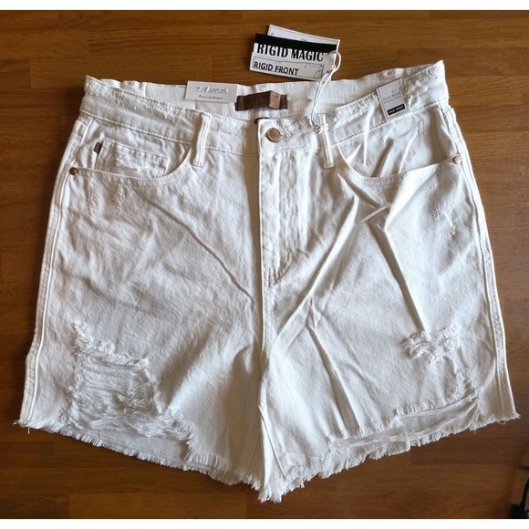Judy Blue Pants - Judy Blue White Distressed High Waist Denim Shorts Rigid Front Stretch Back 1XL